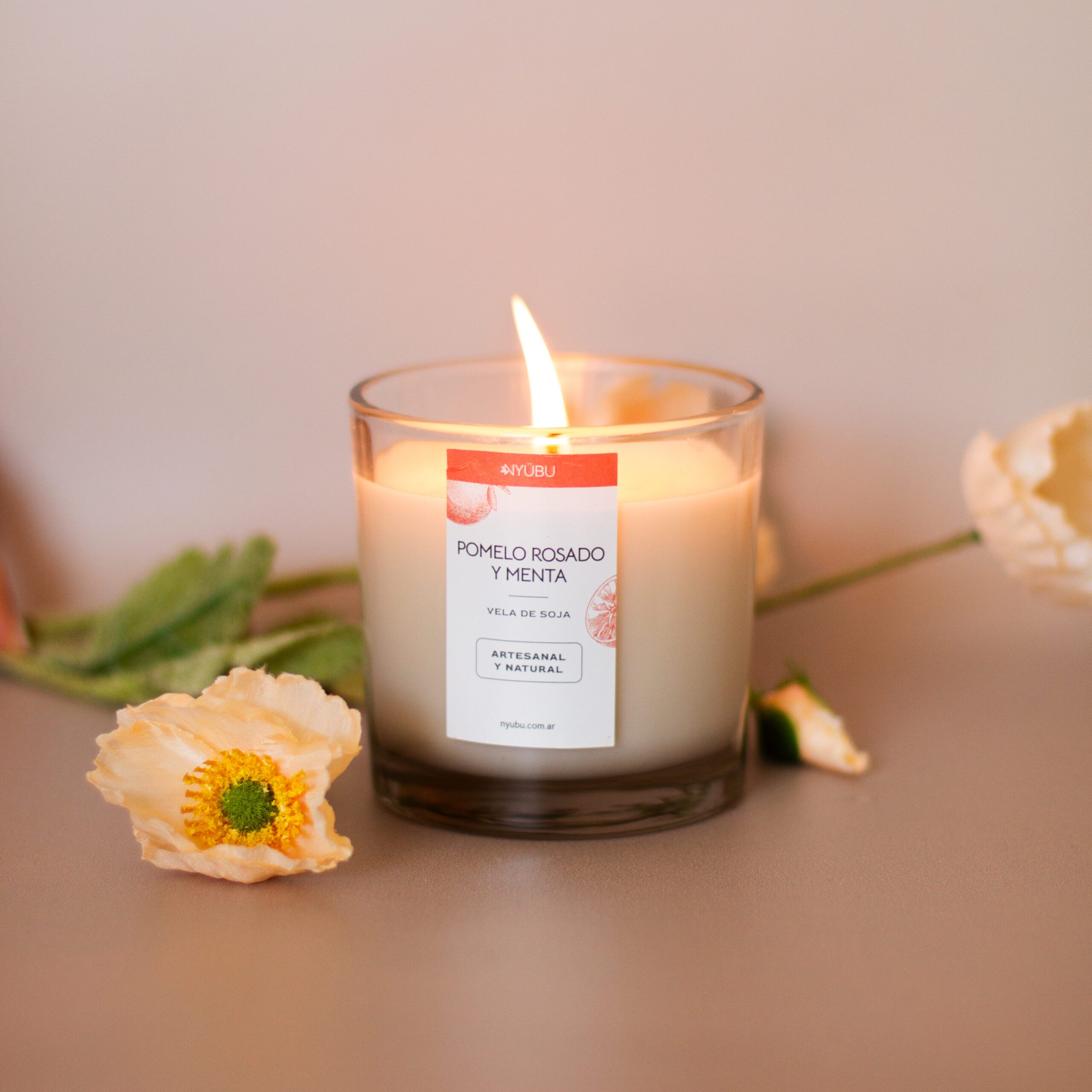 Vela de cera de soja – Pomelo Rosado y Menta - Imagen 2
